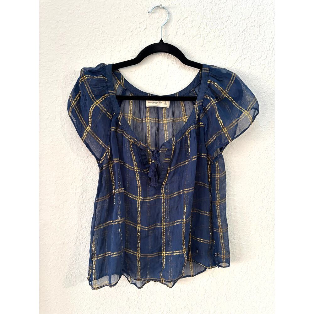 Abercrombie & Fitch A & F Blue Gold Sheer Top India Tassels Size Medium $60